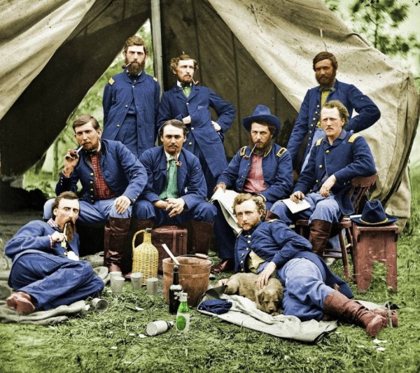 George Armstrong Custer and some of his fellow soldiers, during the American Civil War. [Colorized]