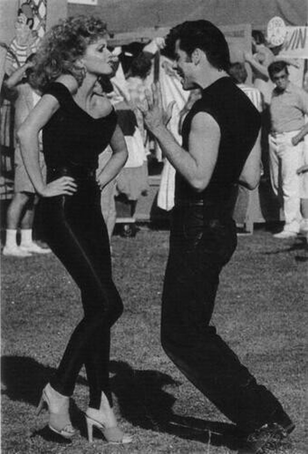 John Travolta & Olivia Newton John rehearsing for  GREASE