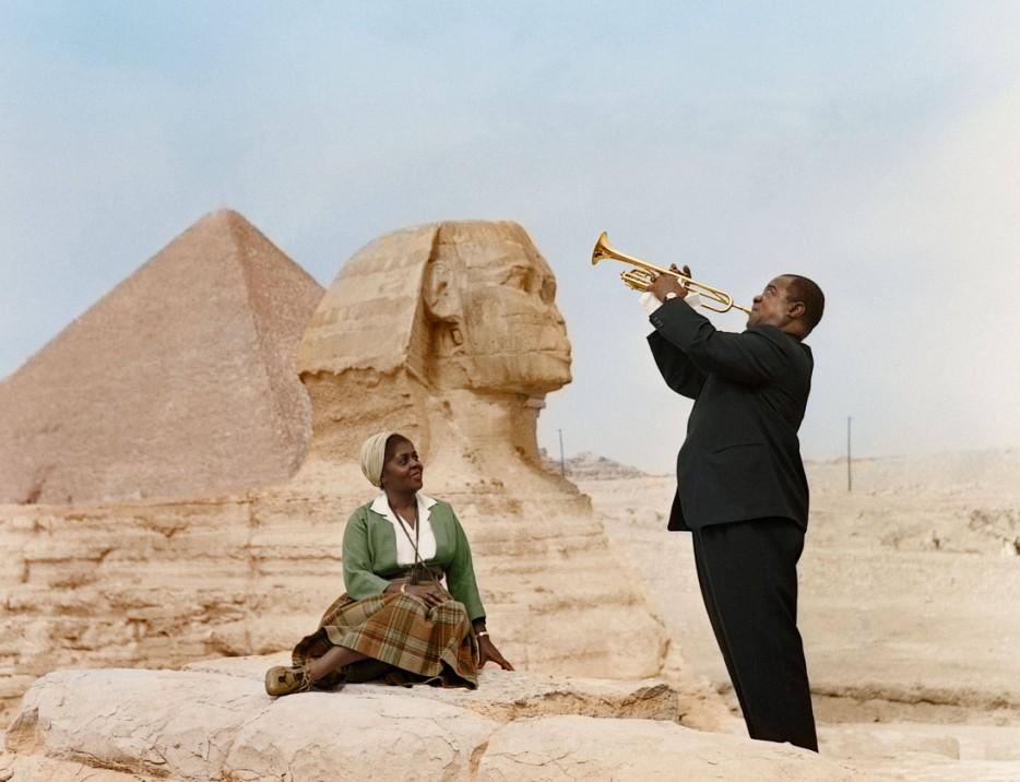 Louis Armstrong plays to his wife, Lucille, in Cairo, Egypt 1961